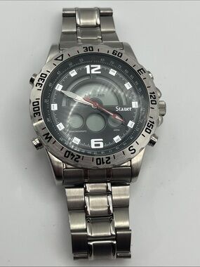 Stauer Men's Stainless Steel Chronograph Watch - Black Dial